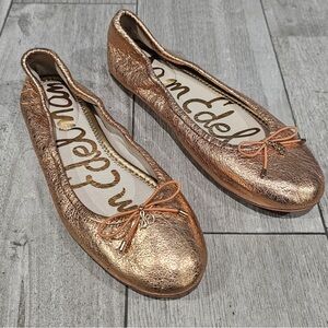 SAM EDELMAN Felicia Metallic Copper Gold Leather Ballet Flats 7.5M